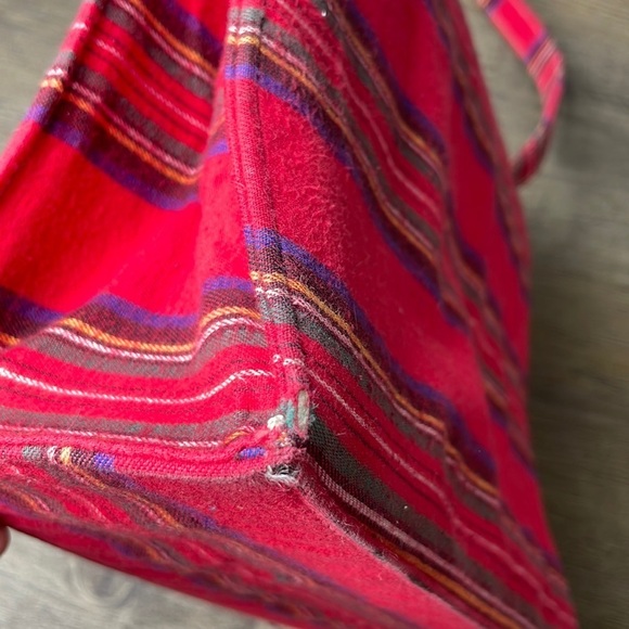 Vintage Kate Spade Striped Red Flannel Hand Bag Purse - Picture 6 of 12